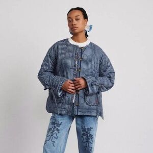 NWOT Damson Madder Navy Checkered Reversible Women's Jacket